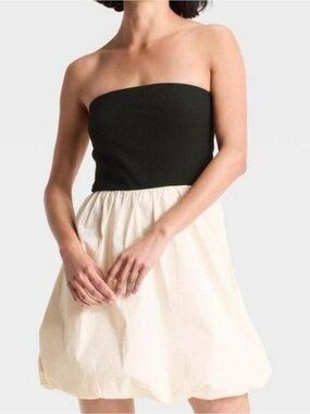 Strapless Two-Tone Bubble Dress in Black and Cream NWT Size Large